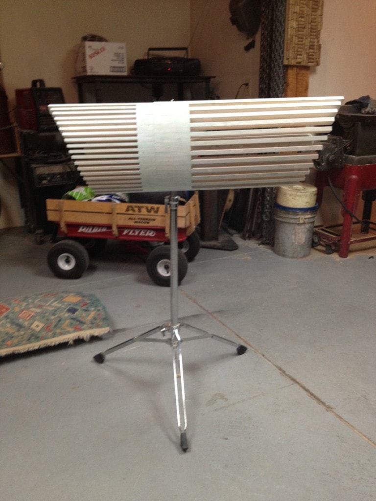 Early Fence / Carlophone prototype on a stand, workshop
